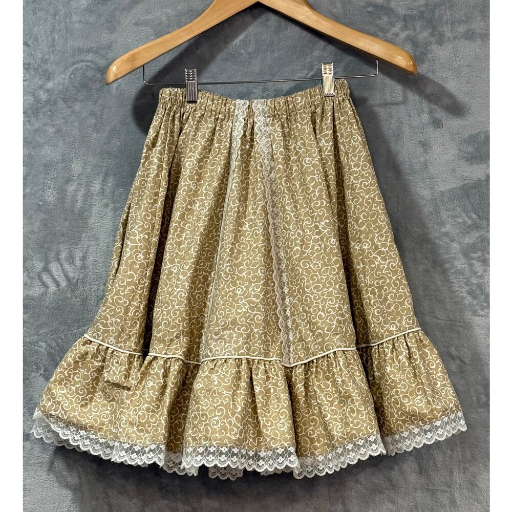 VINTAGE Tater Sax Western Square Dance Skirt Beige Lace USA Waist 22" Size XXS